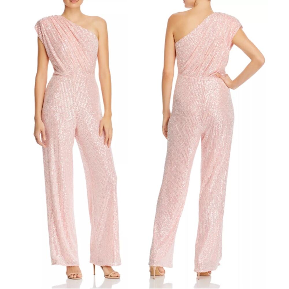 NWT Jay Godfrey Georgia Sequin One Shoulder Jumpsuit Pink Peony Women's Size 10
